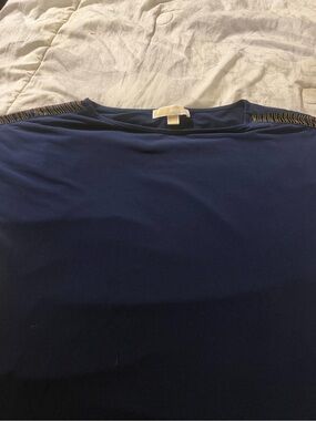 Michael Kors Navy Top with Gold-Trim Shoulder Detail